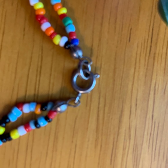 Hand-strung multicolor seed bead two strand necklace with silver tone hearts - Picture 2 of 4